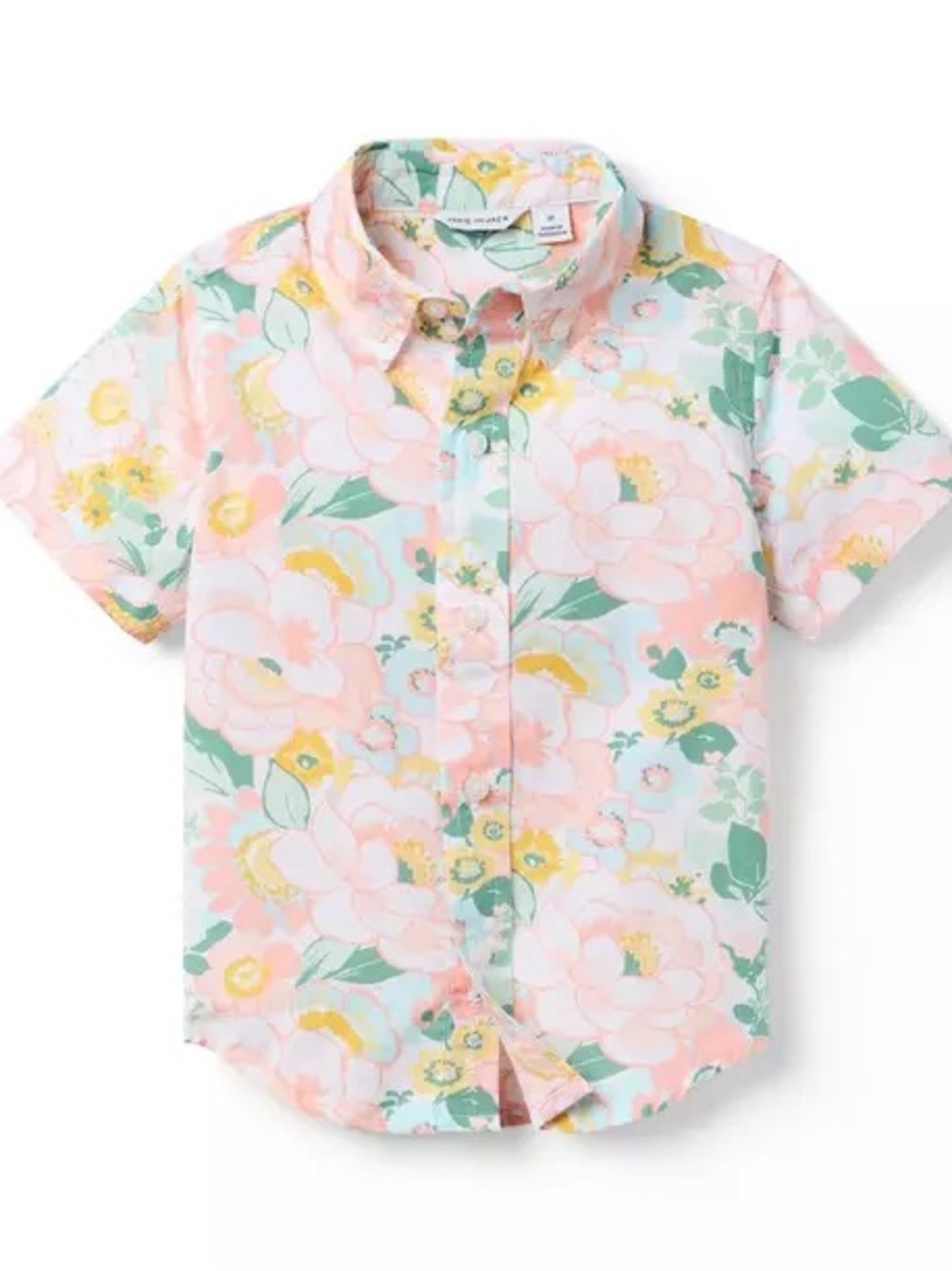 Janie and Jack Pastel Floral Short-Sleeve poplin shirt in pink guava floral 5